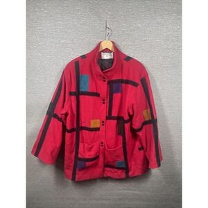 International Scene Wool Colorblock Coat Patch Jacket Vintage 1980s Size 13/14